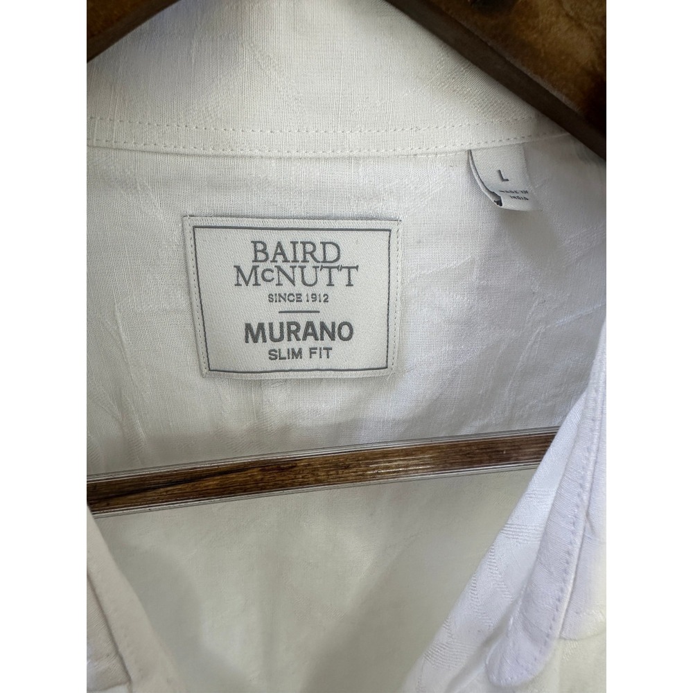 NWT Murano Baird McNutt Linen Blend Shirt White Floral Texture LS Slim Fit Large - Picture 9 of 16